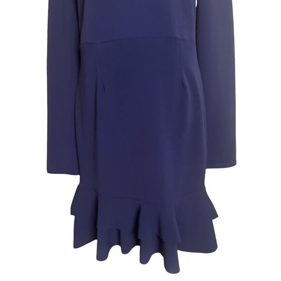 Boohoo Navy Long Sleeve Sheath Dress with Ruffle Hem Size 12 - Picture 2 of 4
